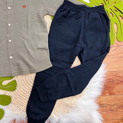 Conj. Camisa Manga Longa de Linho e Calça de Moletom - Verde Musgo e Preto